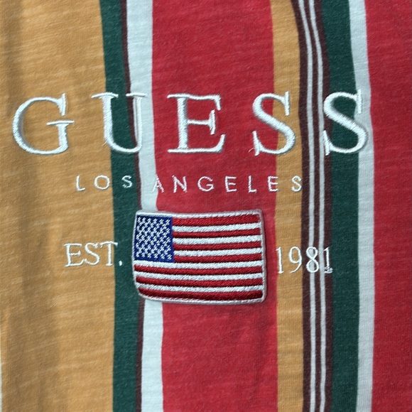 Retro GUESS‎ Men's Multicolor Vertical Striped T-Shirt - Picture 2 of 4